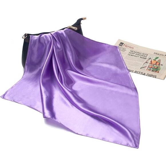 Women's Purple 1 Silk Feeling Scarf 23.6'' Square Satin Scarf Neck Head Bandana - Picture 6 of 7